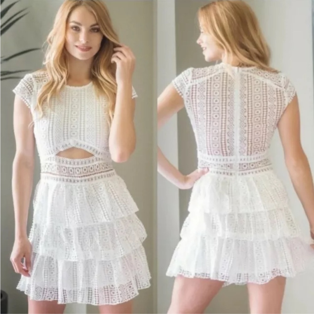 Talulah White Lace Ruffle Cutout Dress Size Medium